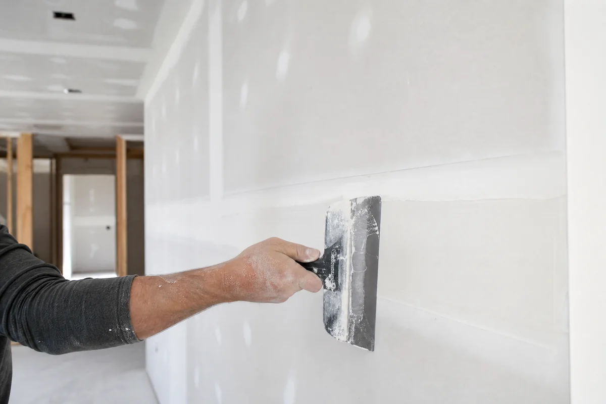 Interior drywall finishing work in a home