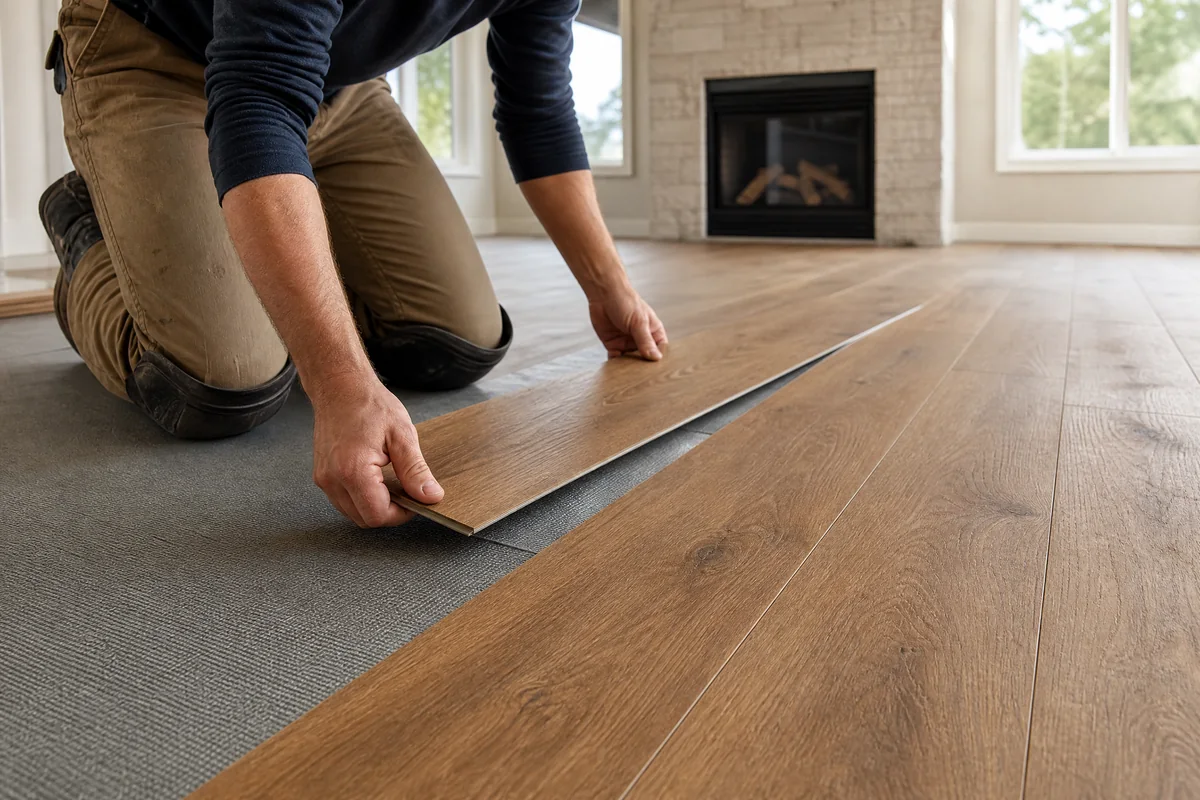 Craftsperson installing wood flooring