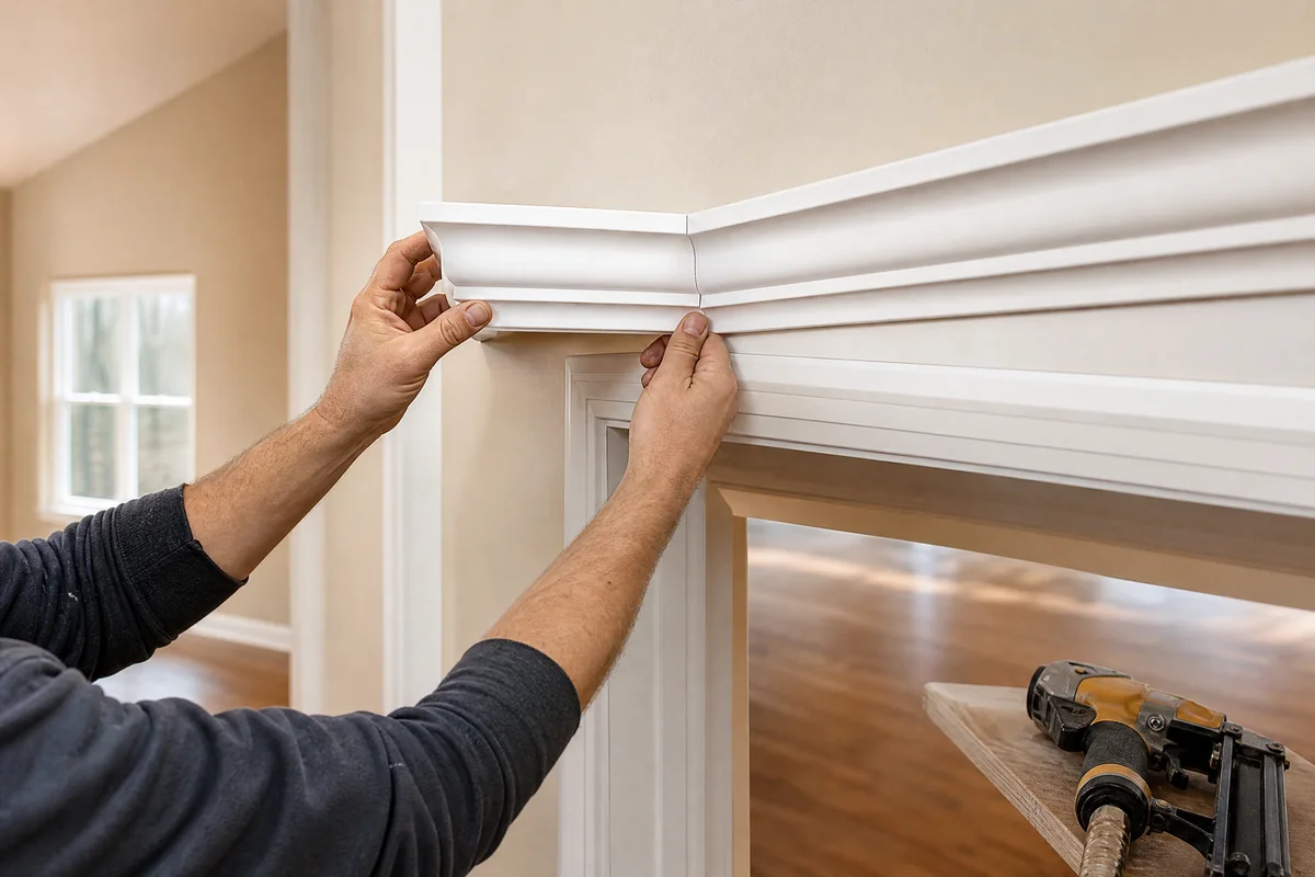 Craftsperson installing detailed interior trim